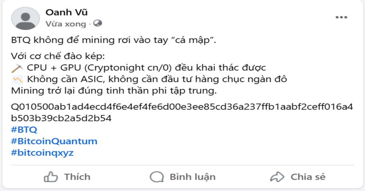 bài đăng theo yêu cầu trên mạng xã hội kèm hashtag và địa chỉ ví btq
